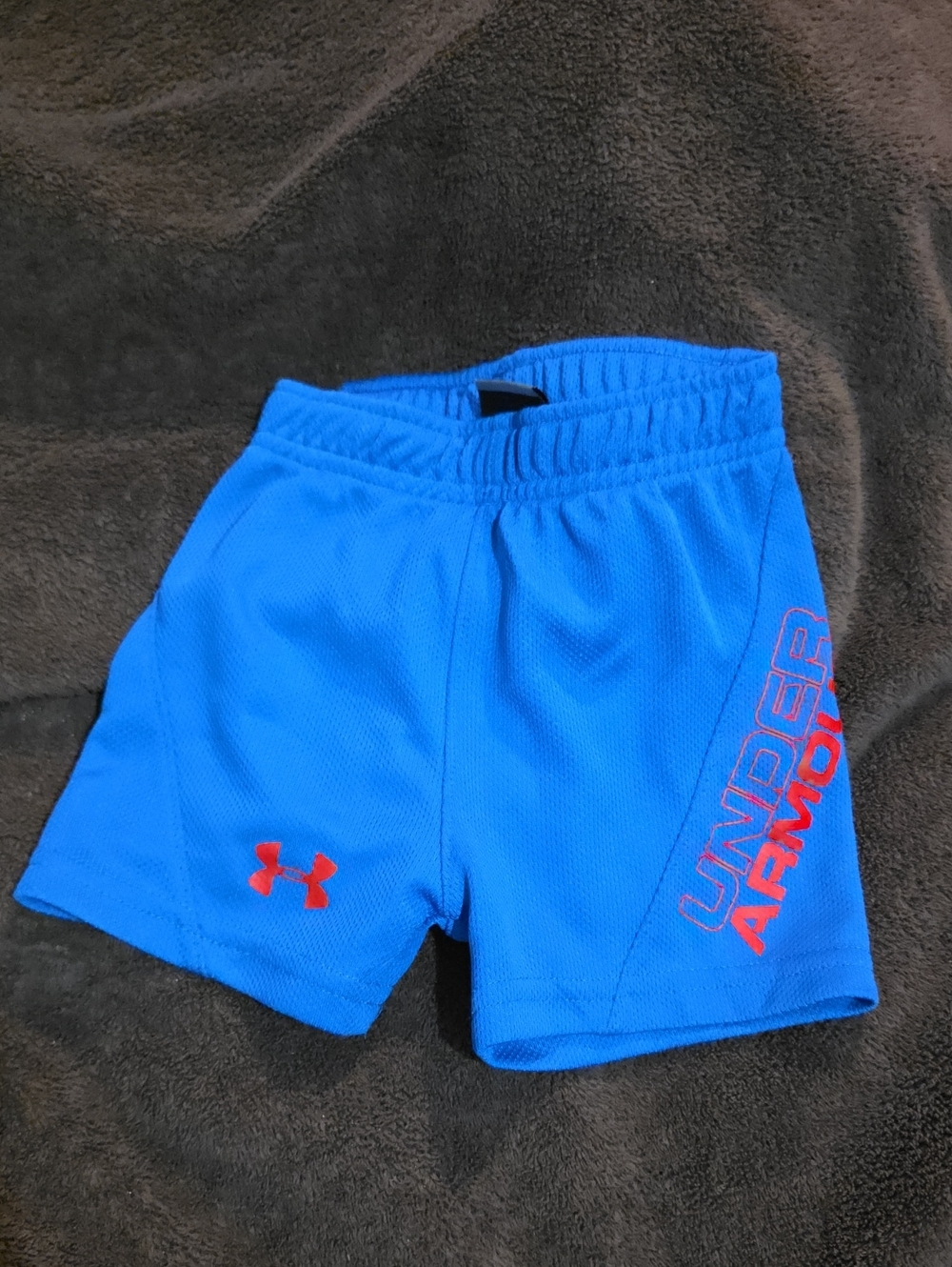 Under Armour Blue Boys Athletic Shorts with Red Logo, 6/9 M